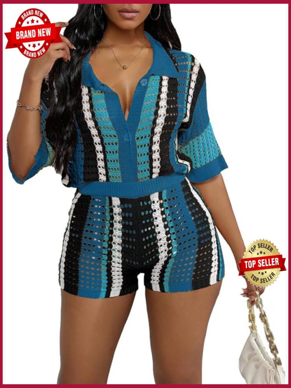 Colorblock Stripe Two Piece Short Set Summer Vacation Outfit Beachwear